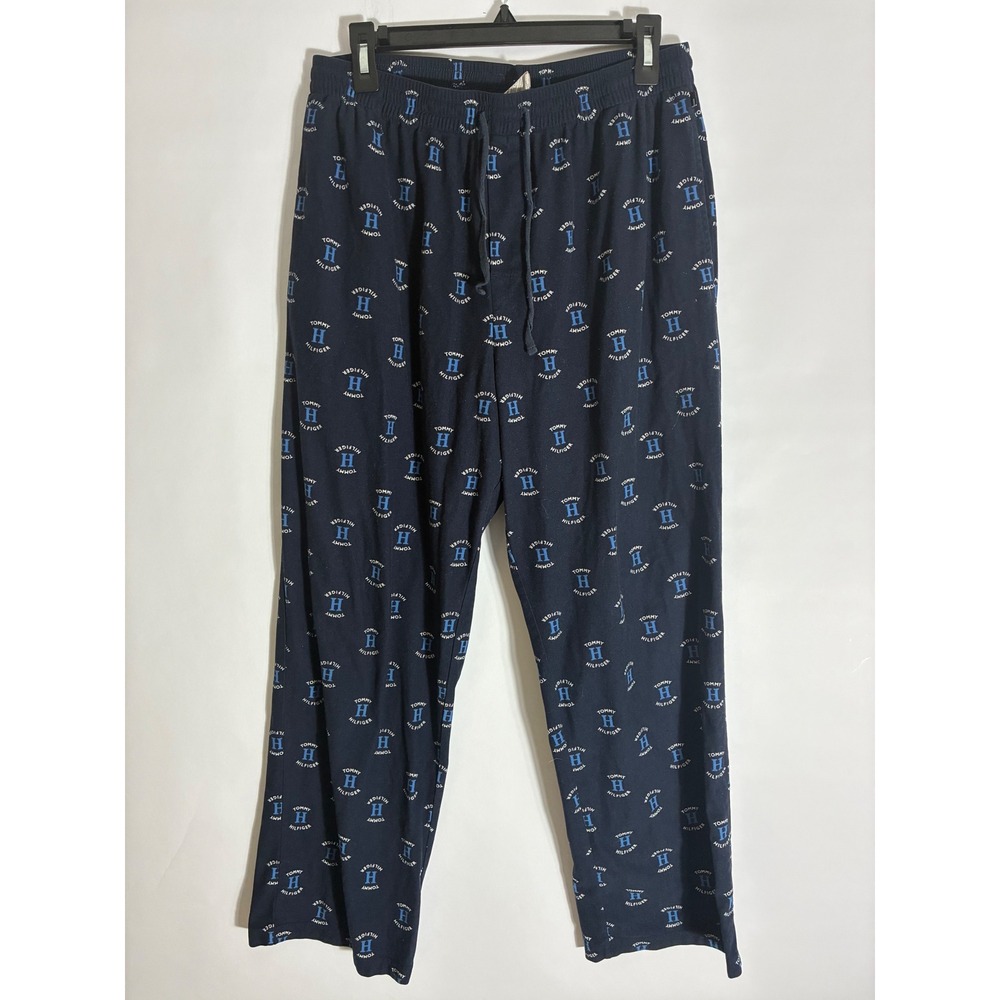 Tommy Hilfiger Navy Blue Monogram Logo Pajama Lounge Pants Mens Large